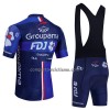 Completo Maglia + Pantaloncino con bretelle 2023 Groupama FDJ Manica Corta Nero Blu